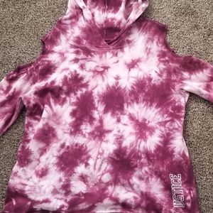 Justice Tie-Dye Hoodie with Cold Shoulder Sleeves